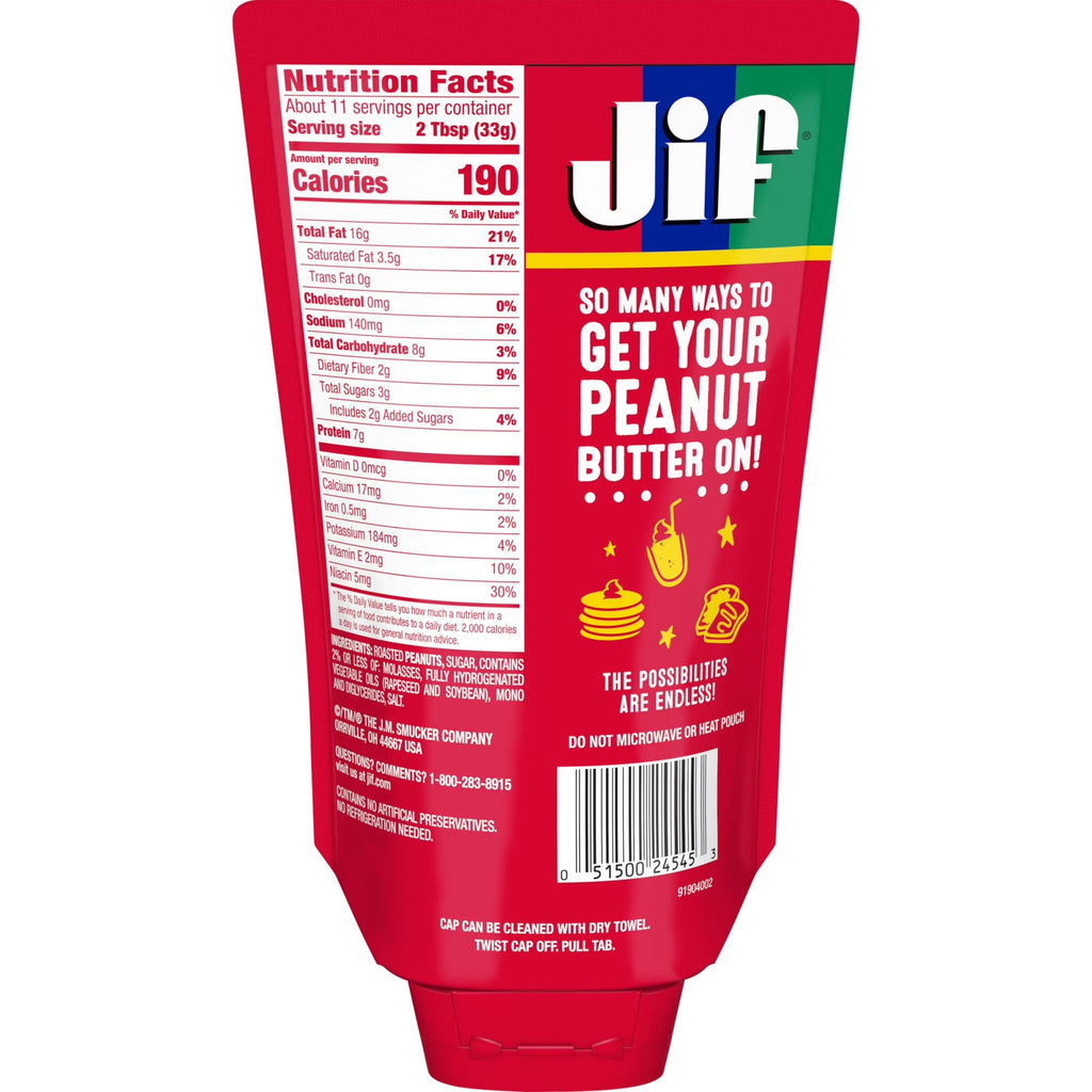 Jif Squeeze Creamy Peanut Butter – 13 oz Portable Pouch