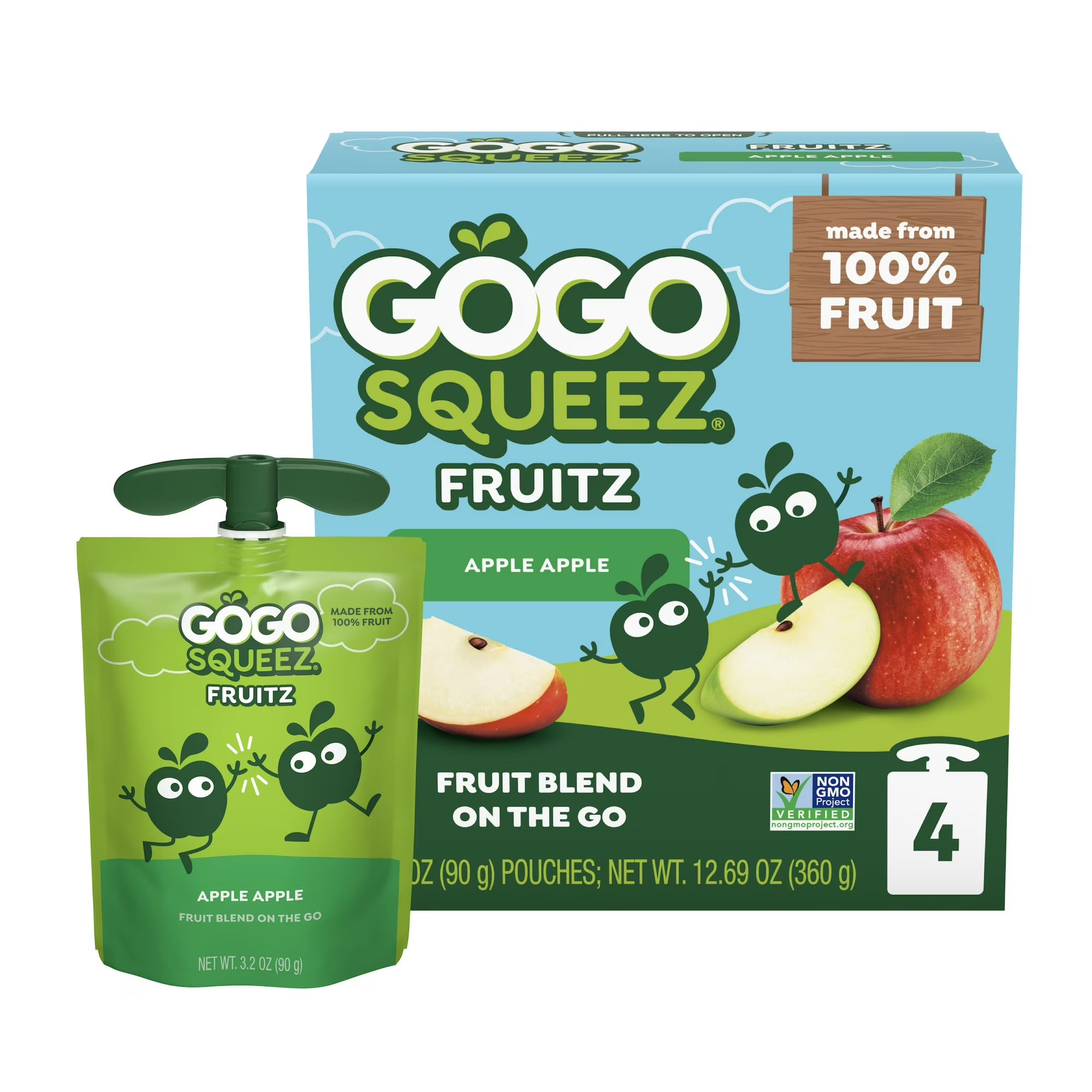 GoGo Squeez No Sugar Added Applesauce Pouches – 4-Pack (3.2 oz)