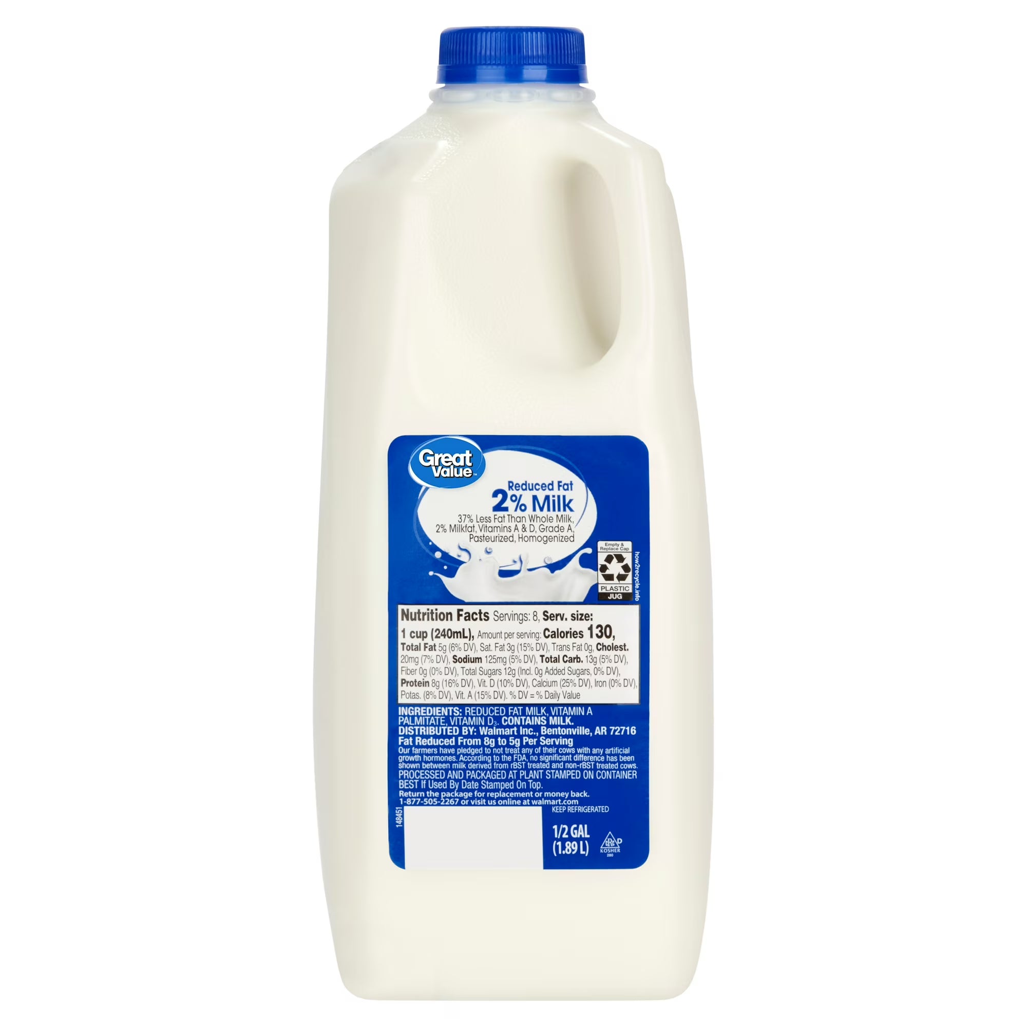 Great Value 2% Milk – Half Gallon