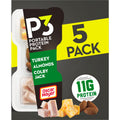 P3 Portable Protein Snack Pack – Turkey, Almonds & Colby Jack Cheese, 5 Count Box (2 oz Trays)