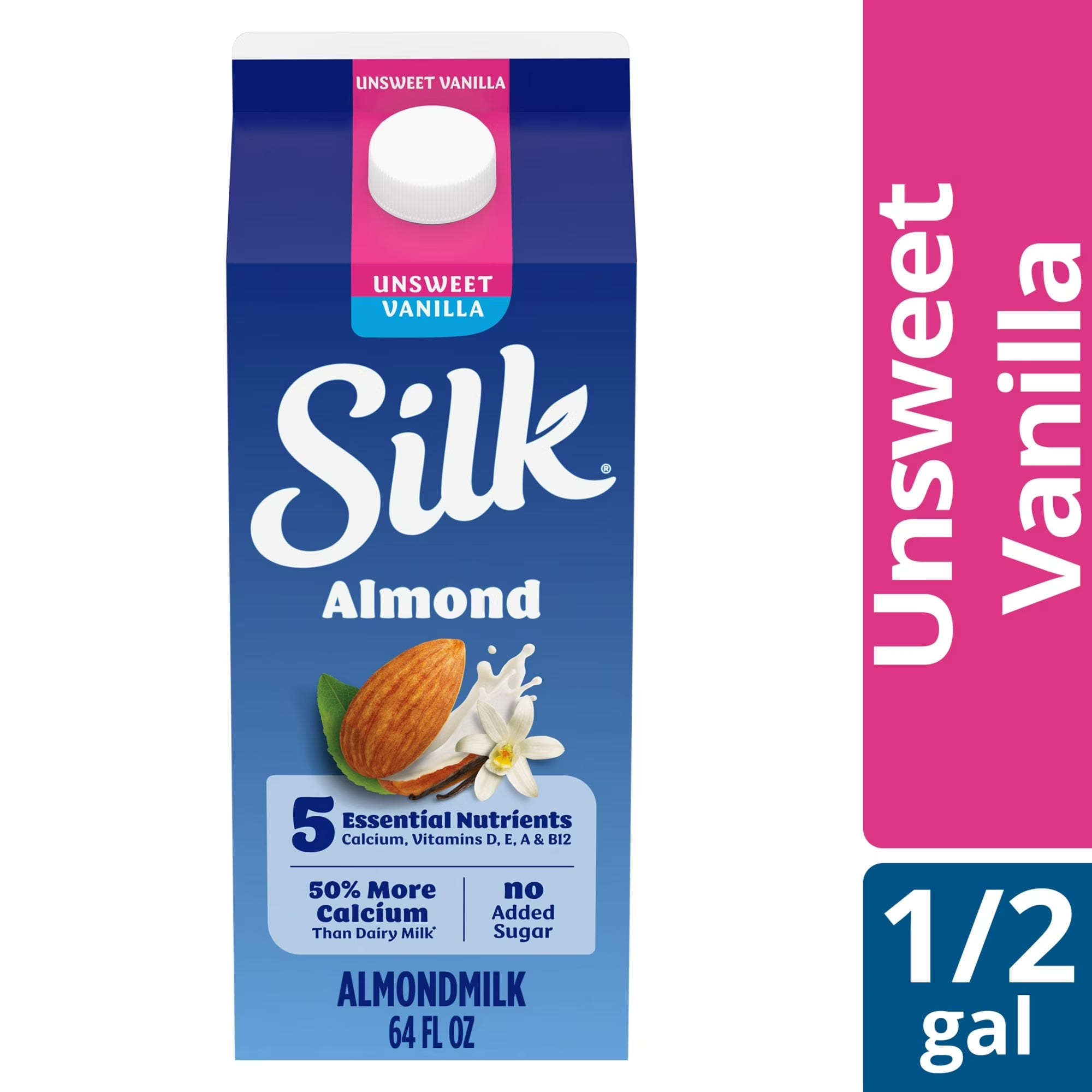 Silk Unsweetened Vanilla Almond Milk – Dairy Free, Gluten Free, Half Gallon (64 fl oz)