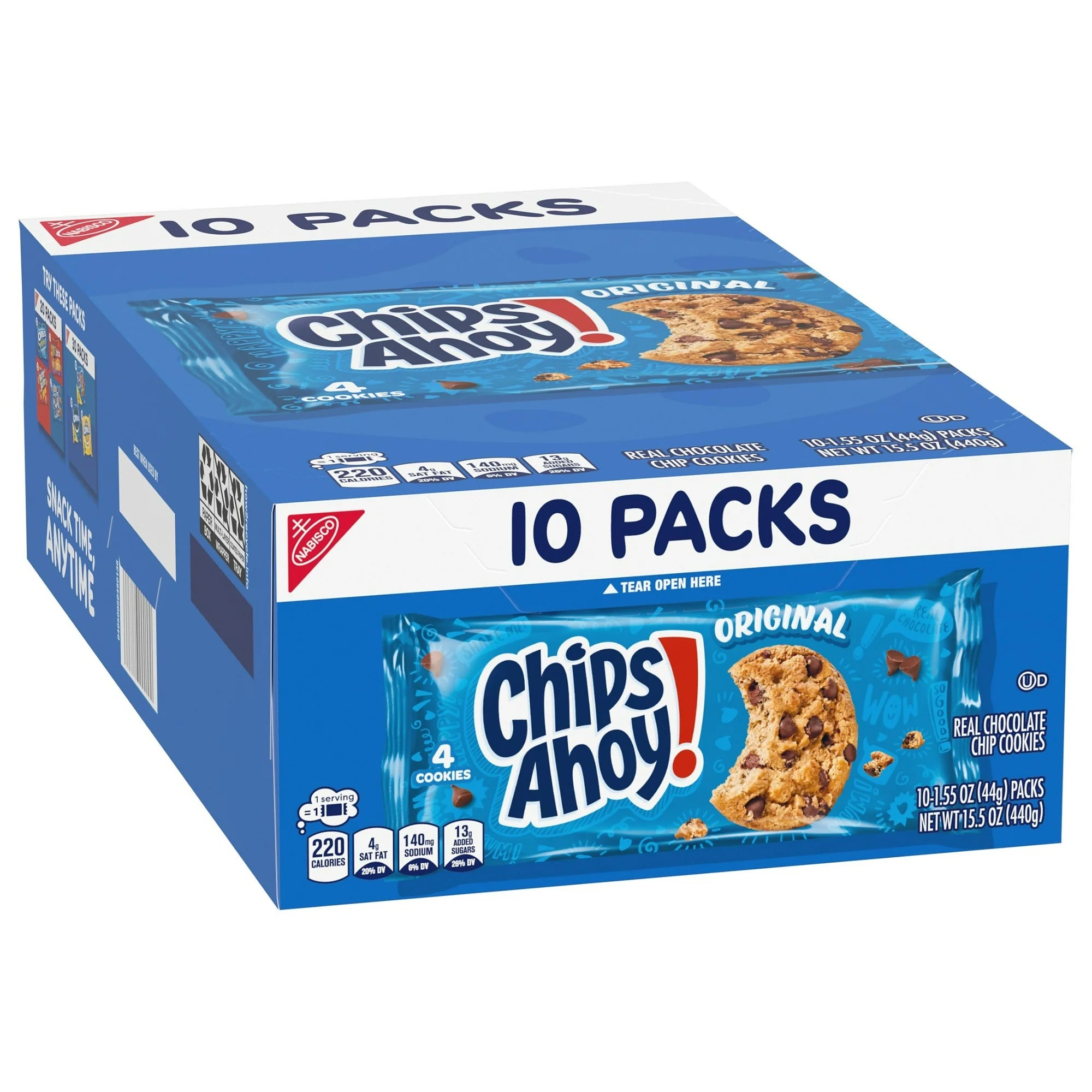 CHIPS AHOY! Original Chocolate Chip Cookies, 10 Snack Packs (4 Cookies Per Pack)