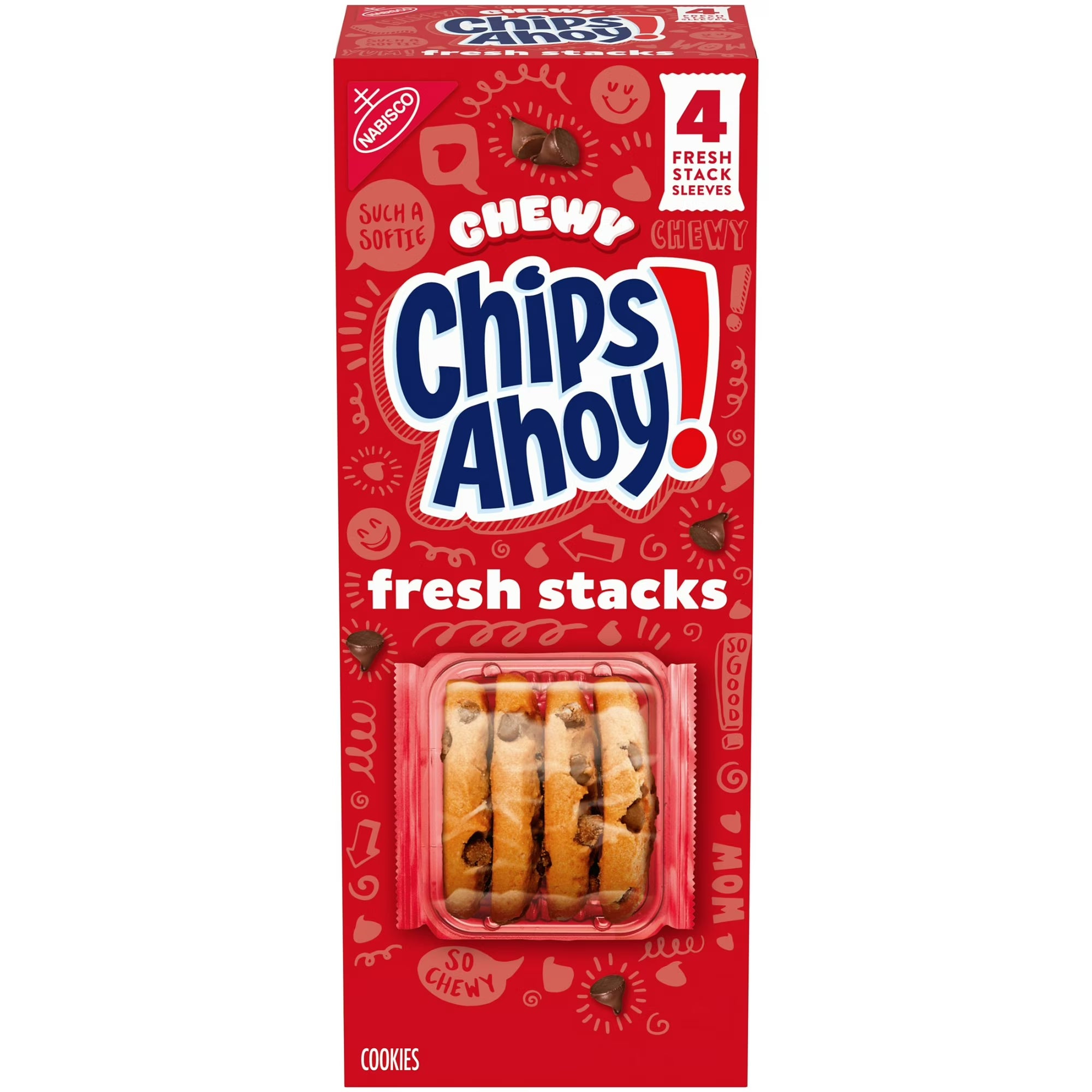 CHIPS AHOY! Fresh Stacks Chewy Chocolate Chip Cookies, Travel Snacks, 8.66 oz (4 Multi Snack Packs)