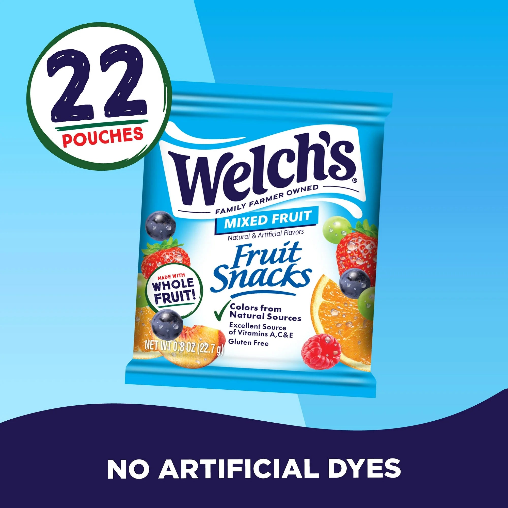 Welch's Fruit Snacks Gluten-Free Mixed Fruit Soft Fruit Snacks, .8 oz, 22 Count