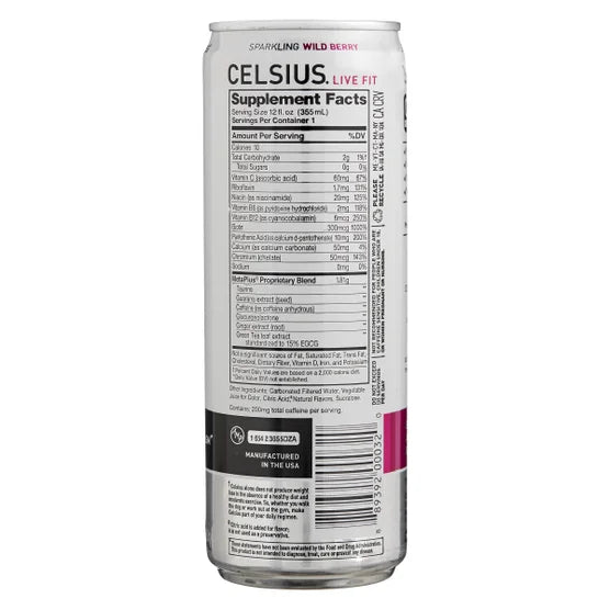 Celsius Sparkling Energy Drink – Wild Berry (12 fl oz, 4 Pack)